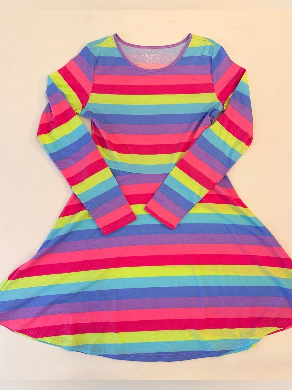 The Children’s Place Bright Rainbow Striped Long Sleeve Skater A-line Dress XL - Picture 13 of 14